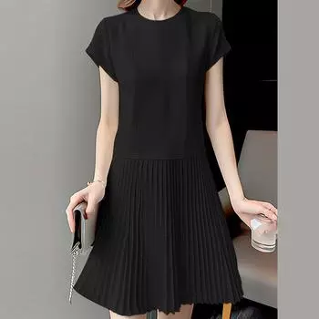 ZANZEA Женское повседневное плиссированное однотонное свободное платье трапециевидной формы с короткими рукавами и круглым вырезом S