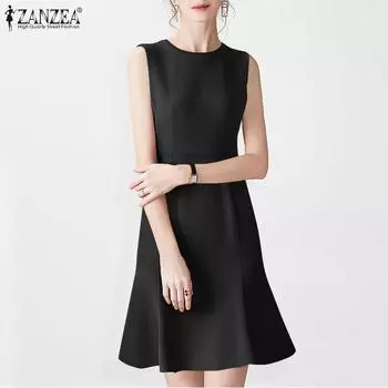 ZANZEA Женское повседневное праздничное летнее платье без рукавов с круглым вырезом