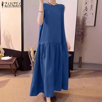 ZANZEA Женское повседневное праздничное платье без рукавов с круглым вырезом XL чёрный