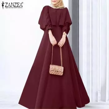 ZANZEA Женское повседневное свободное длинное платье с круглым вырезом и длинными рукавами