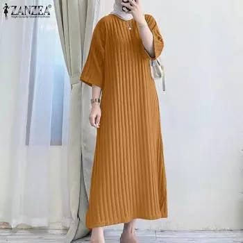ZANZEA Женское повседневное свободное длинное платье с круглым вырезом и рукавами 3/4