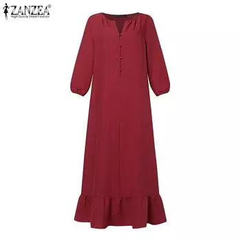 ZANZEA Женское повседневное свободное длинное платье с v-образным вырезом и рукавами 3/4 S белый