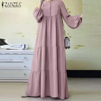 ZANZEA Женское повседневное свободное длинное платье с v-образным вырезом и длинными рукавами 3XL темно-синий