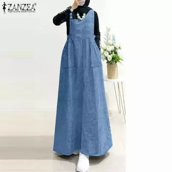 ZANZEA Женское повседневное свободное длинное платье без рукавов с круглым вырезом 2XL чёрный