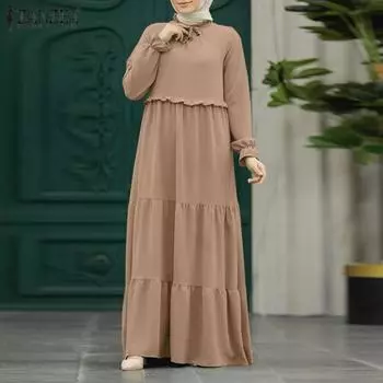 ZANZEA Женское повседневное свободное длинное платье с v-образным вырезом и длинными рукавами