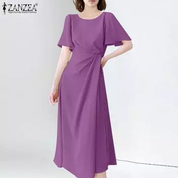 ZANZEA Женское повседневное свободное летнее длинное платье с круглым вырезом и половиной рукавов