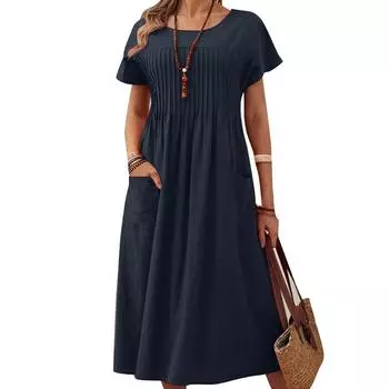ZANZEA Женское повседневное свободное летнее платье с круглым вырезом и короткими рукавами XL