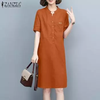 ZANZEA Женское повседневное свободное летнее платье с v-образным вырезом и короткими рукавами