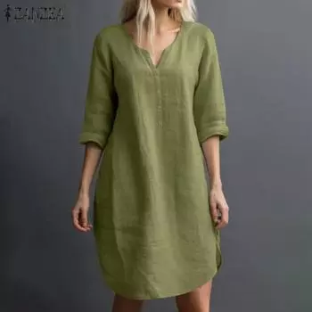 ZANZEA Женское повседневное свободное летнее платье с v-образным вырезом и рукавами 3/4 S серый