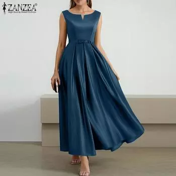 ZANZEA Женское повседневное платье с V-образным вырезом, свободное, летнее, без рукавов S зелёный