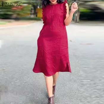 ZANZEA Женское повседневное свободное летнее платье без рукавов с круглым вырезом