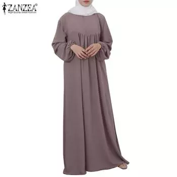 ZANZEA Женское повседневное свободное осеннее длинное платье с круглым вырезом и длинными рукавами