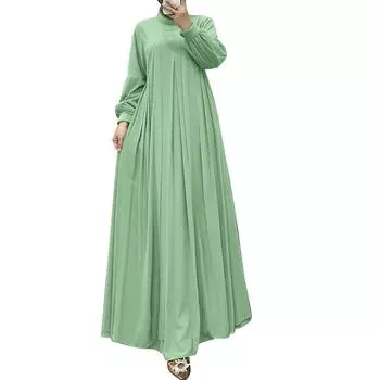 ZANZEA Женское повседневное свободное платье с круглым вырезом и длинным рукавом S зелёный