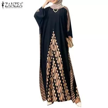 ZANZEA Женское повседневное свободное платье с круглым вырезом и рукавами 3/4 M зелёный