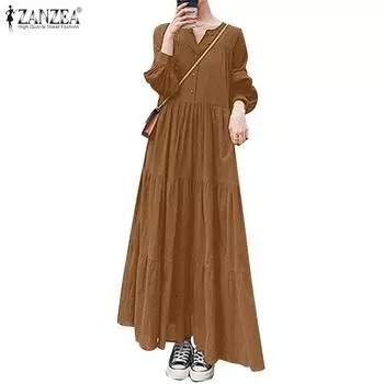 ZANZEA Женское повседневное свободное платье с длинным рукавом и V-образным вырезом 3XL чёрный