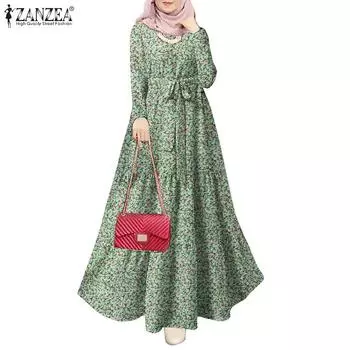 ZANZEA Женское Повседневное Свободное Платье С Длинным Рукавом Цветочный Принт S бежевый