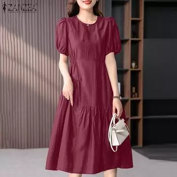 ZANZEA Женское повседневное свободное платье трапециевидной формы с коротким рукавом и круглым вырезом 5XL красный