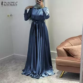 ZANZEA Женское повседневное весеннее длинное платье с v-образным вырезом и длинными рукавами