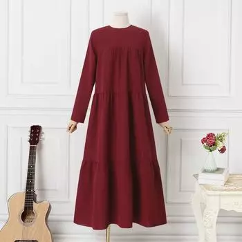 ZANZEA Женское повседневное весеннее длинное платье с круглым вырезом и длинными рукавами