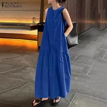 ZANZEA Женское праздничное повседневное летнее длинное платье без рукавов
