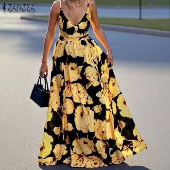 ZANZEA Женское праздничное повседневное платье без рукавов с V-образным вырезом и цветочным принтом в стиле бохо S белый