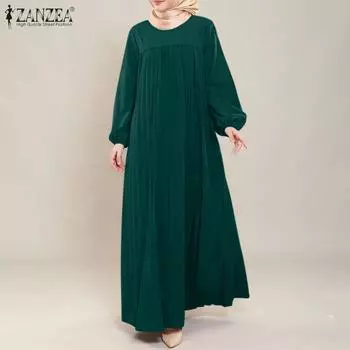 ZANZEA Женское ретро повседневное платье с круглым вырезом и длинными рукавами M чёрный