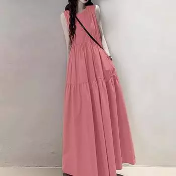 ZANZEA Женское свободное повседневное платье без рукавов с круглым вырезом S камео розовый