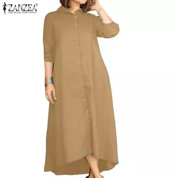 ZANZEA Женское свободное повседневное платье-рубашка с отложным воротником и длинным рукавом S