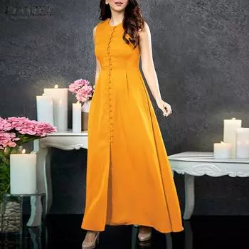 ZANZEA Женское вечернее длинное платье без рукавов с горячей талией