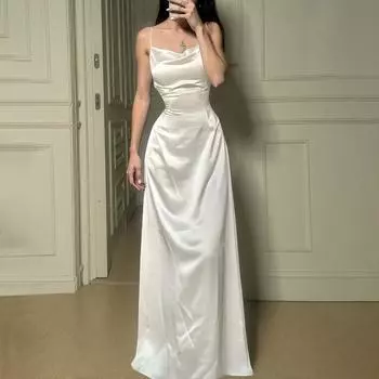 ZANZEA Женское вечернее сексуальное платье без рукавов с воротником-стойкой и поясом M бежевый