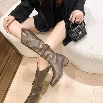 Заостренные брюки с набивкой сапоги женские осень и зима 2024 новые, но до колена фея темперамент рыцарские сапоги 35