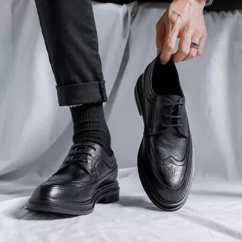 Заостренные туфли большого размера из британской кожи Bullock Carved, мужские дышащие повседневные деловые туфли 45 Свадебные туфли для жениха 46 38 чёрный
