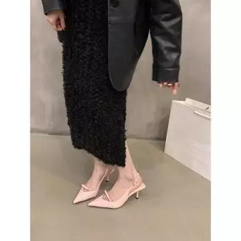 Заостренный черный темпераментный высокий каблук босоножки мешок головы сказочные туфли 2025 новый французский стиль с юбкой одинарные туфли 35 чёрный