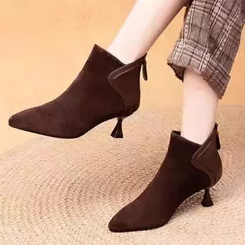 Заостренный носок женские зимние ботильоны замшевые туфли на среднем каблуке сексуальные зимние ботинки челси тренд готические лодочки платье zapatillas mujer 35