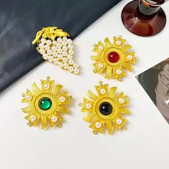 Западная антикварная реплика жемчужная глазурованная рельефная брошь средневековые аксессуары хрустальная булавка красный