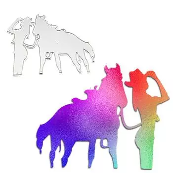 Западная наездница с лошадью, стиль дизайна, металлические штампы, сделай сам, скрапбукинг, тиснение, трафарет, бумажный ремесленный шаблон альбома серебряный