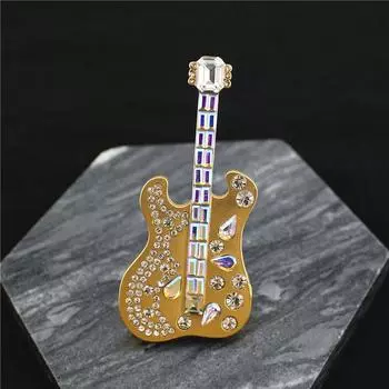 Западная средневековая гальванизированная брошь из настоящего золота с бриллиантами, универсальная, легкая, роскошная, элегантная, в виде гитары золотой