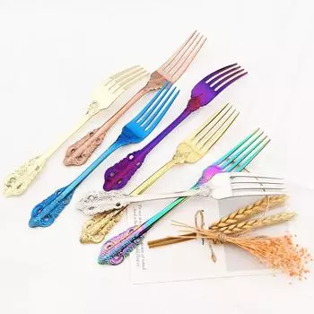 Западное зеркало, обеденная вилка, столовая посуда из нержавеющей стали, вилка для торта, столовые приборы, вилка для фруктового салата, набор вилок для десерта, столовые приборы серебряный