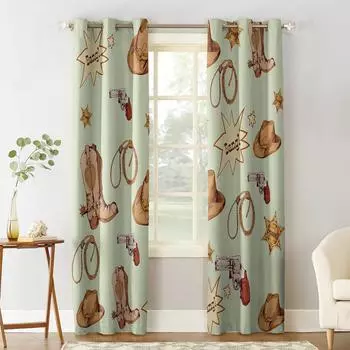 Западные ковбойские элементы, занавеска на окно в стиле кантри, декоративная занавеска для гостиной, плотные шторы для спальни 135W x 60H(cm)