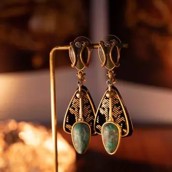 Западные Винтажные Европейские и Американские Ручной Работы Эмалевые Позолоченные Натуральный Камень Уникальные Серьги