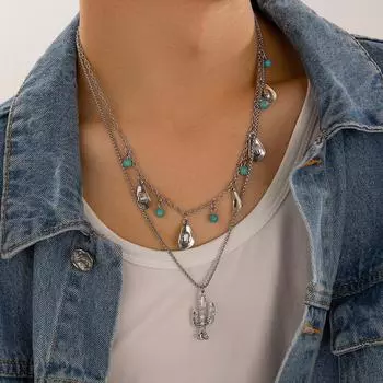 Западный ковбойская шляпа кактус ожерелье ювелирные изделия мужской хип-хоп ниша High Sense ключичная цепь мужской белый