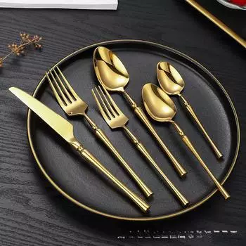 Западный нож, вилка и ложка из нержавеющей стали 304. Посуда. Креативный однотонный нож и вилка для стейка с небольшой талией. Ресторан. Домашняя кофейная ложка. 4set серебряный