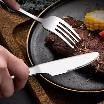 Западный резак, вилка, ложка, пищевая блестящая поверхность, гладкий край, нержавеющая сталь, столовые приборы для стейка в западном стиле для дома Arc-shaped золотистый