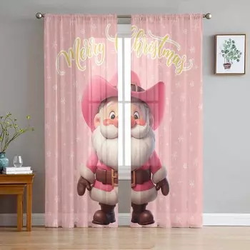 Западный Рождественский Ковбой Санта Клаус Шторы Для Гостиной Спальни Украшения Дома Окна Вуаль Тюль Шторы Шторы W135 x H114cm