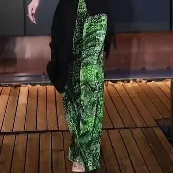 Западный стиль TikTok Тот же стиль Все-сочетающаяся базовая рубашка Брюки широкие Green Flower [Single Pants]] S-70 -44.00kg