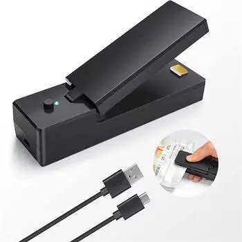 Запайщик пакетов, пластиковый пакет, запайщик, нагрев пищевых продуктов, закрытие пакетов, портативная запайочная машина, термозапайщик пакетов, хранение продуктов питания чёрный