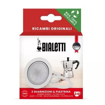 Запасные части Bialetti 3 прокладки 1 пластина в комплекте Mocha Express Fiammetta Break Happy Dama Mocha Melody Alpina Mocha Timer Rainbow (3/4 чашки)