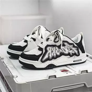 Zapatillas 2024 осень Контрастные мужские кроссовки Плоская подошва Повседневная обувь Буквы Борд обувь Джинсовые синие теннисные туфли Мужская обувь Теннис 39 чёрный