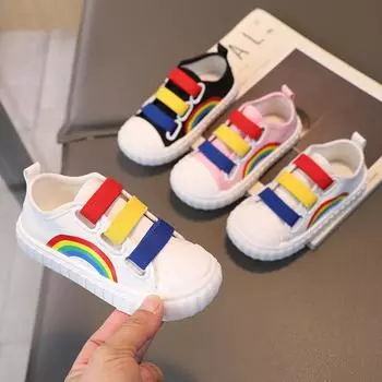 Детские парусиновые кроссовки Zapatillas для мальчиков, модная радужная повседневная обувь 2024 года, новая нескользящая дышащая детская обувь, красочная обувь для девочек 21-insole13.5cm чёрный