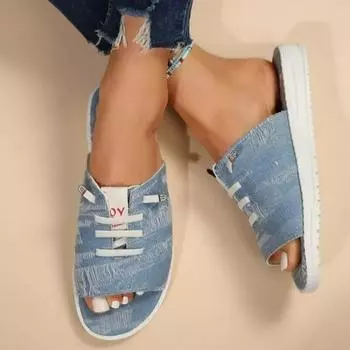 Zapatillas de tela vaquera antideslizantes для женщин, chanclas planas comodas para verano, неофициальные зоны для игр и экстерьера, 36 светло-синий